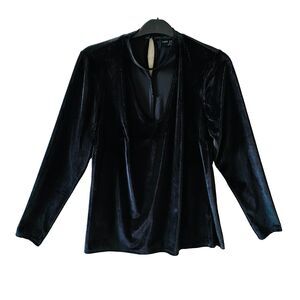 Lane Bryant Black Velvet Long Sleeve Blouse Ribbed Polyester Stretch Women 14/16